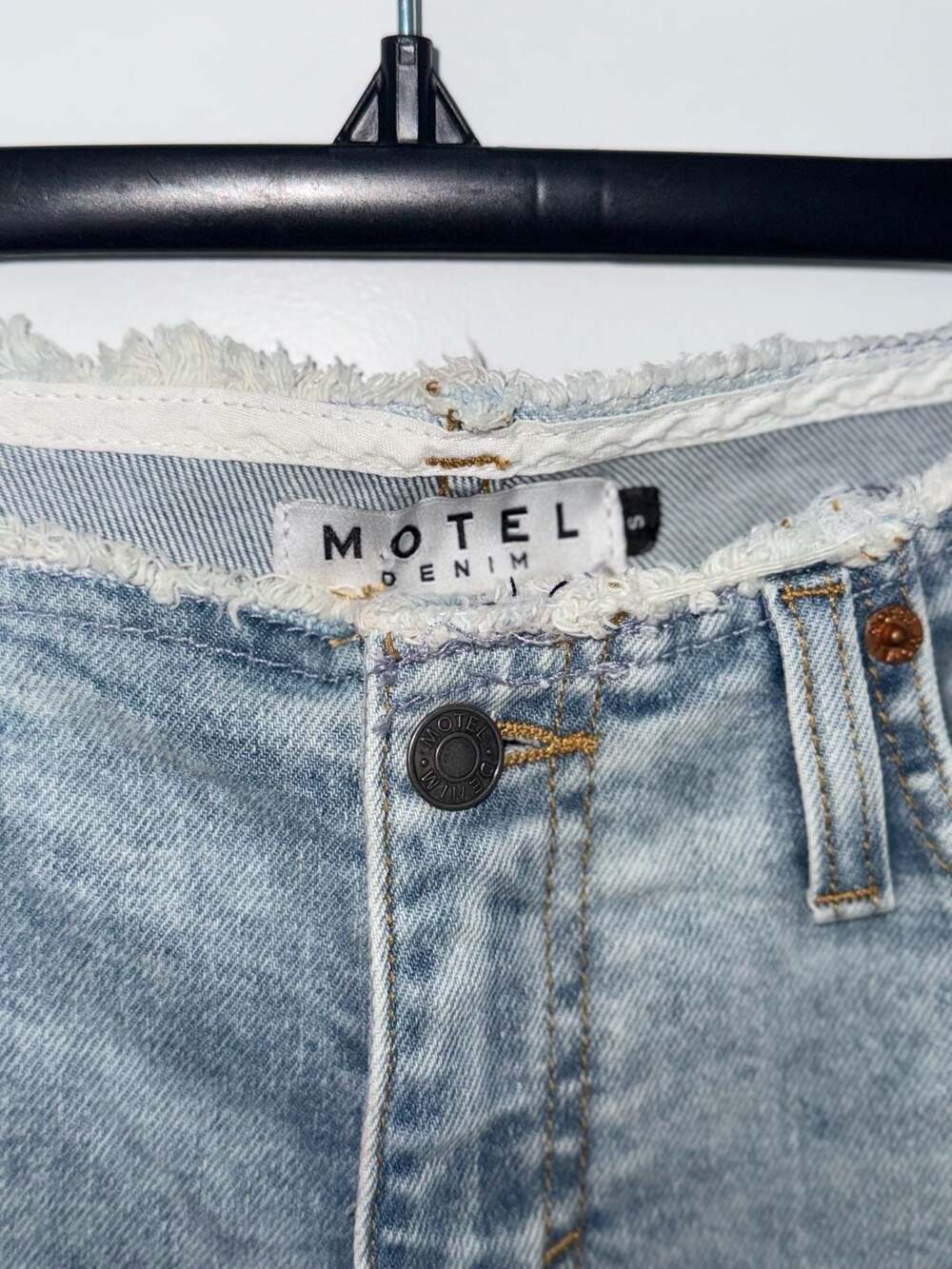 Motel Denim Size S Acid Wash Raw Hem Flare Jeans - Picture 2 of 7
